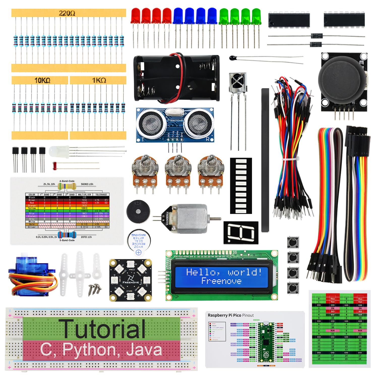 Freenove Super Starter Kit for Raspberry Pi Pico 1 2 W (Not Included), 588-Page Detailed Tutorial, 175 Items, 94 Projects, Python C Java Code — image 1