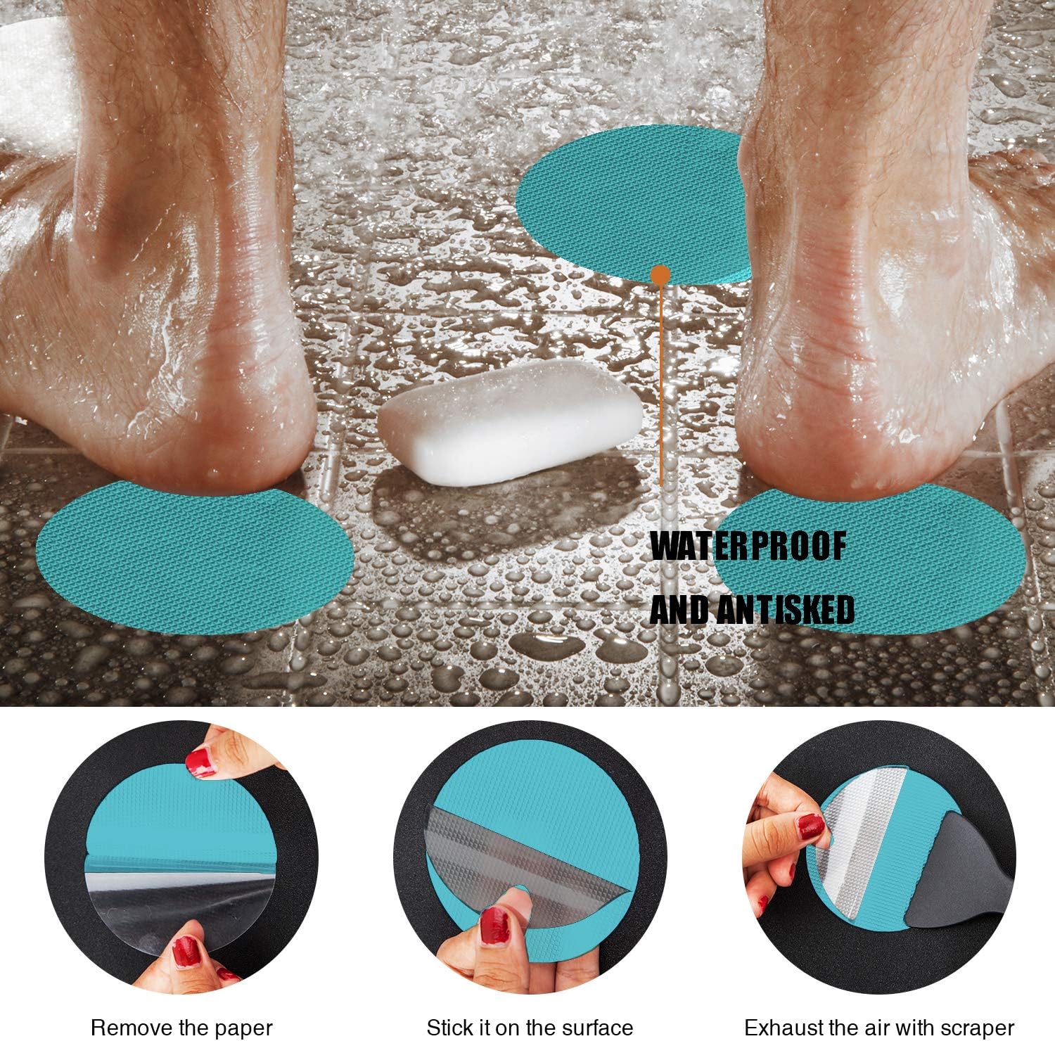 Secopad Non-Slip Bathtub Stickers, 24 PCS Safety Bathroom Tubs Showers Treads Adhesive Decals Scraper (Blue): Home & Kitchen