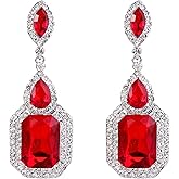BriLove Women's Wedding Bridal Crystal Emerald Cut Infinity Figure 8 Chandelier Dangle Earrings