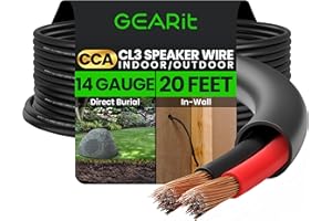 GEARit 14/2 Speaker Wire (20 Feet) 14 Gauge (Copper Clad Aluminum) - Outdoor Direct Burial in Ground/in Wall / CL3 CL2 Rated 