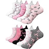 Shihanee 10 Pairs Coquette Bow Socks for Women Bulk Pink Bow Crew Cotton Socks for Birthday Valentine's Day Mom Sister Ladies Gift