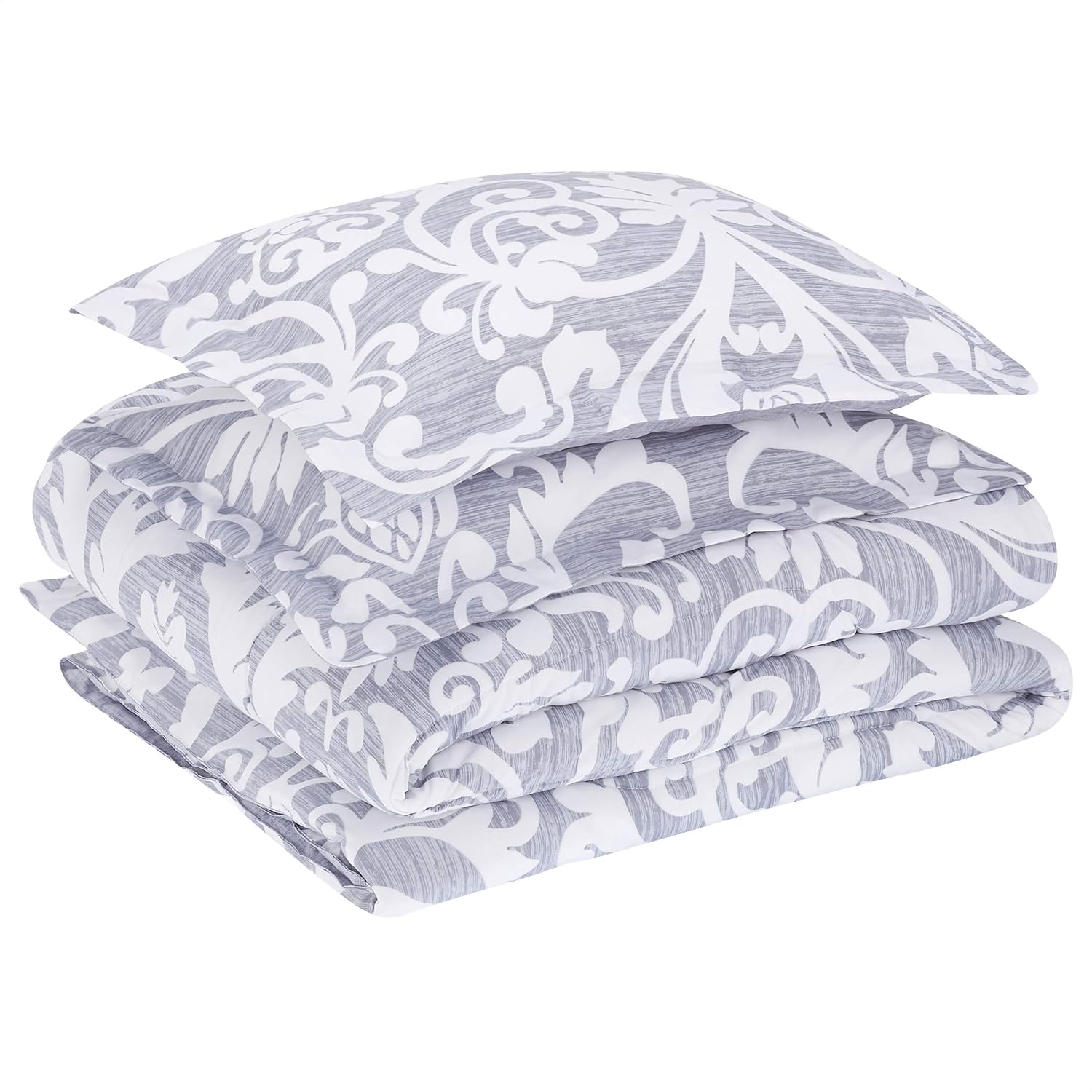  Basics Ultra-Soft Light-Weight Microfiber Reversible Comforter Bedding Set - King, Grey Medallion: Home & Kitchen