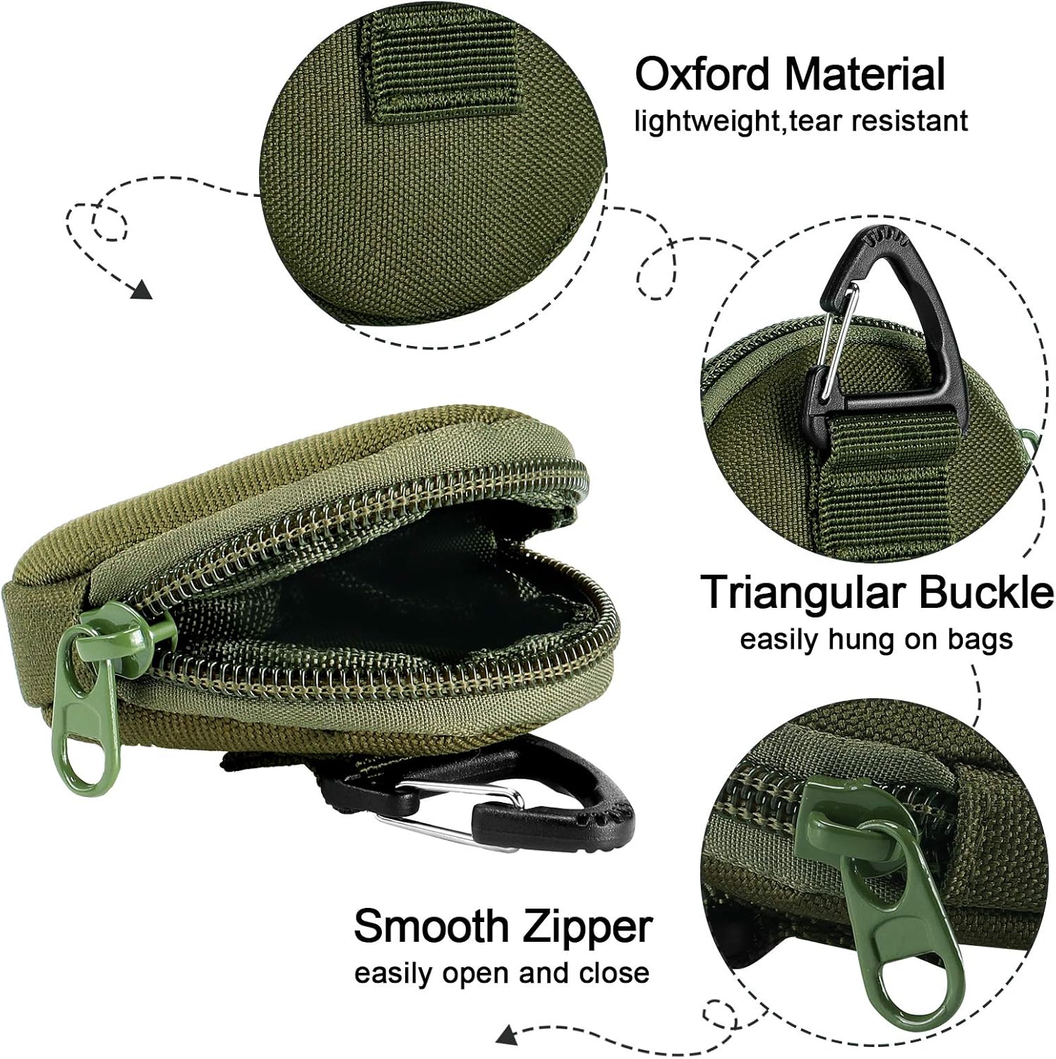 Weewooday 4 Pieces Tactical Pouch Accessories Small Round Pouches with Triangle Buckle Zipper Tactical Bag Case Military Gear Small Bags for Camping Hunting Shooting (Army Green) : Sports & Outdoors