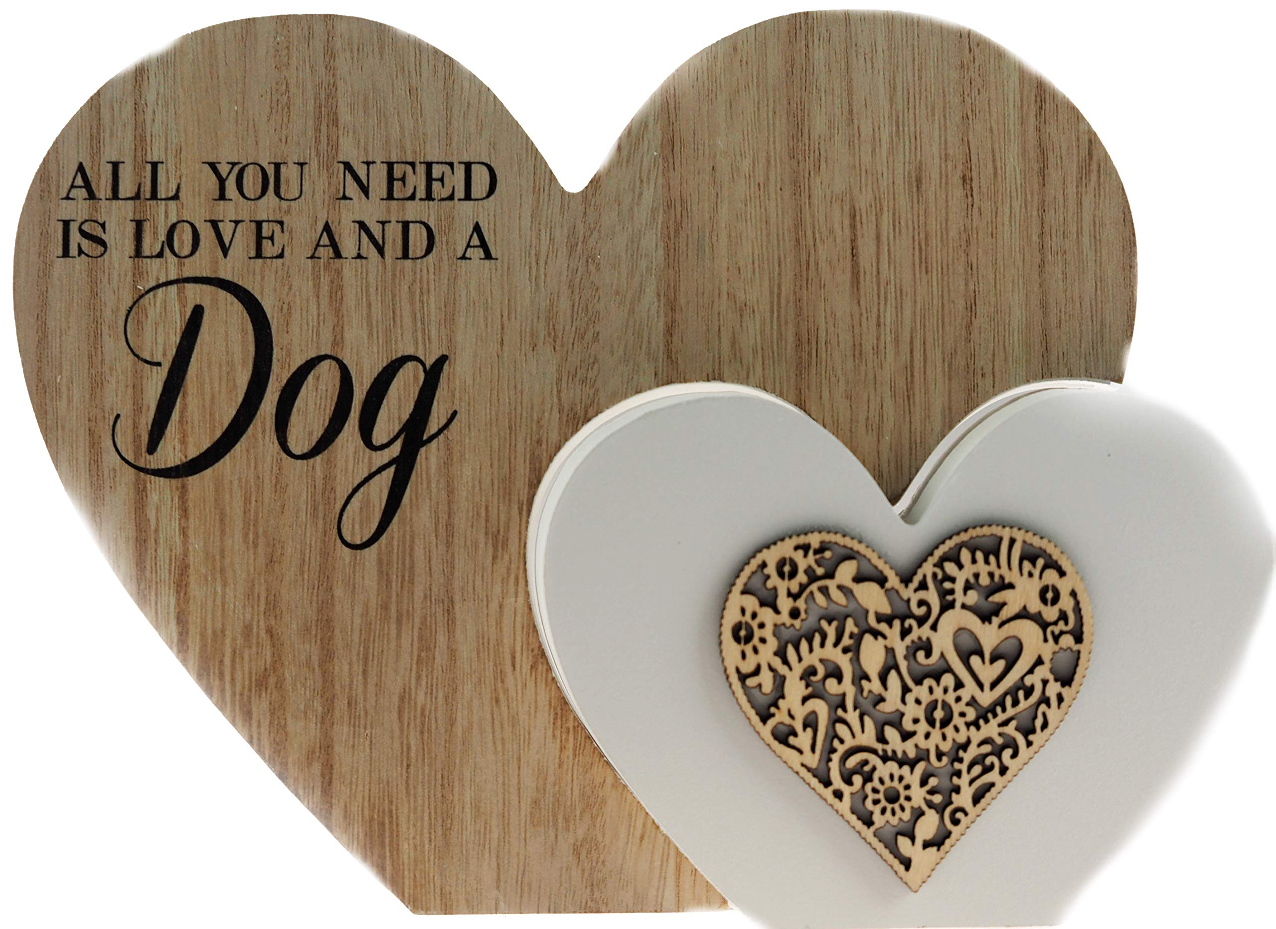 Leonardo All You Need Is Love & A Dog Double Wooden Heart Sentiment Plaque
