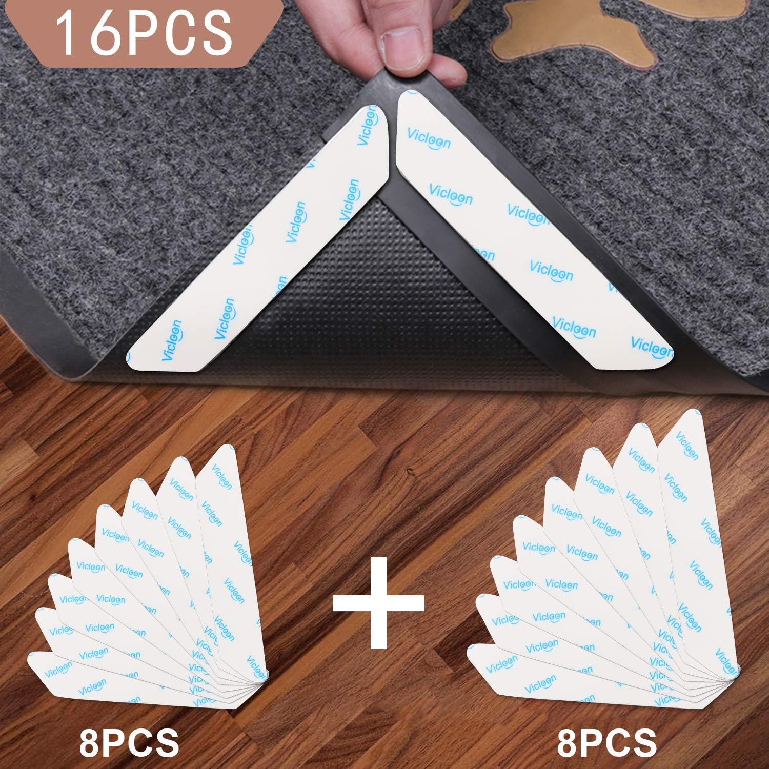 Vicloon Rug Floor Grips, 16 PCS Rug Stopper Non Slip Sticker Rug