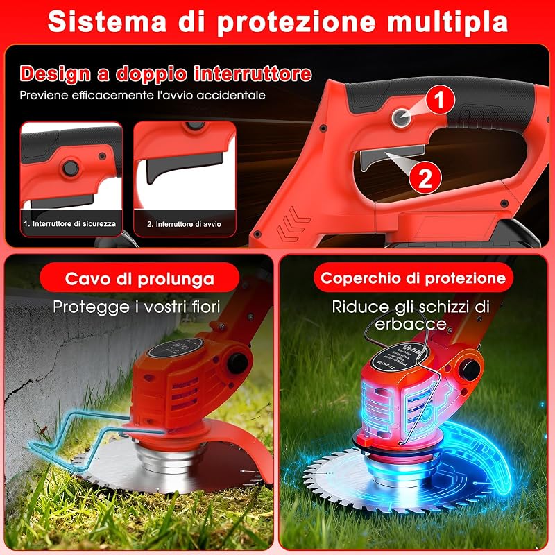 Tosaerba a batteria, Dotato di due batterie da 21 V, 4 lame, tosaerba triplo pieghevole, tosaerba da giardino a batteria per prati, arbusti e cespugli. — foto 4 di 8