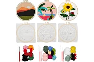 Allazone 3 Set Punch Needle Kits, Punch Needle Embroidery Kits, Punch Needle Tool with Punch Needle Fabric, Yarns and Sewing Needles for Adults Beginner (Coconut Tree)