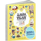 Llama Village 500+ Kids Sticker Book by Cupkin Toddler Airplane Travel Activity Coloring and Sticker Book, 12 Coloring Pages 12 Scenes for Children's of 2-8 Years, Easter Gifts for Kids