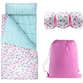 Hi Sprout Toddler Nap Mat with Removable Pillow &amp; Soft Blanket, All-in-One Lightweight Sleeping Bag for Daycare, Preschool, Kindergarten &amp; Travel, Washable Bedding for Kids Boys &amp; Girls