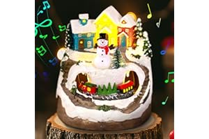 ZPCO Musical Christmas Village with Spinning Train Deer - Pre-Lit Artificial Christmas Tree - Battery & USB - Collection Figurines for Home Tabletop Decorative, Xmas Decor Gift