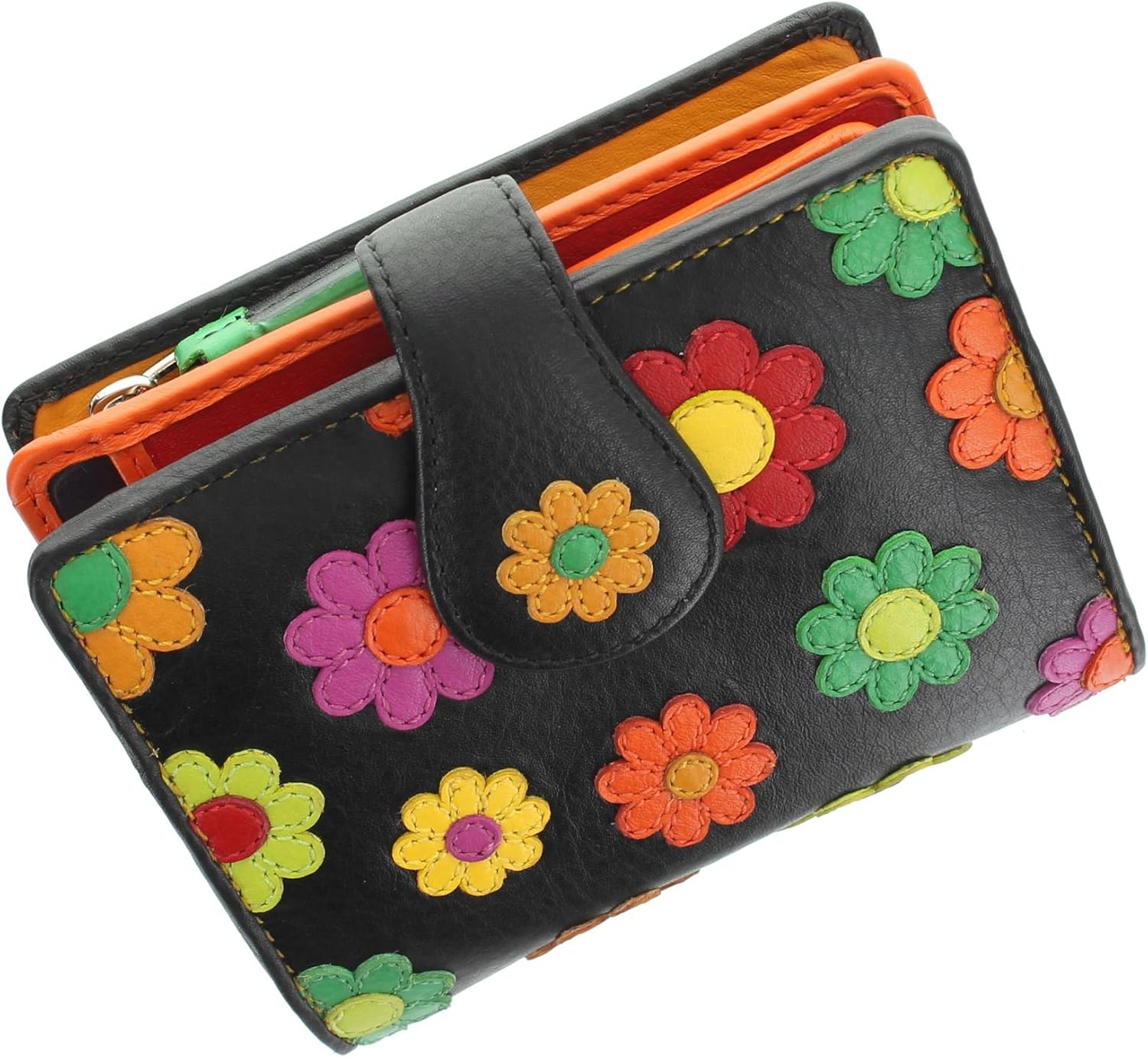 Visconti Daisy Collection Sunshine Ladies Leather Purse with Tab Closure RFID Blocking DS80 Black