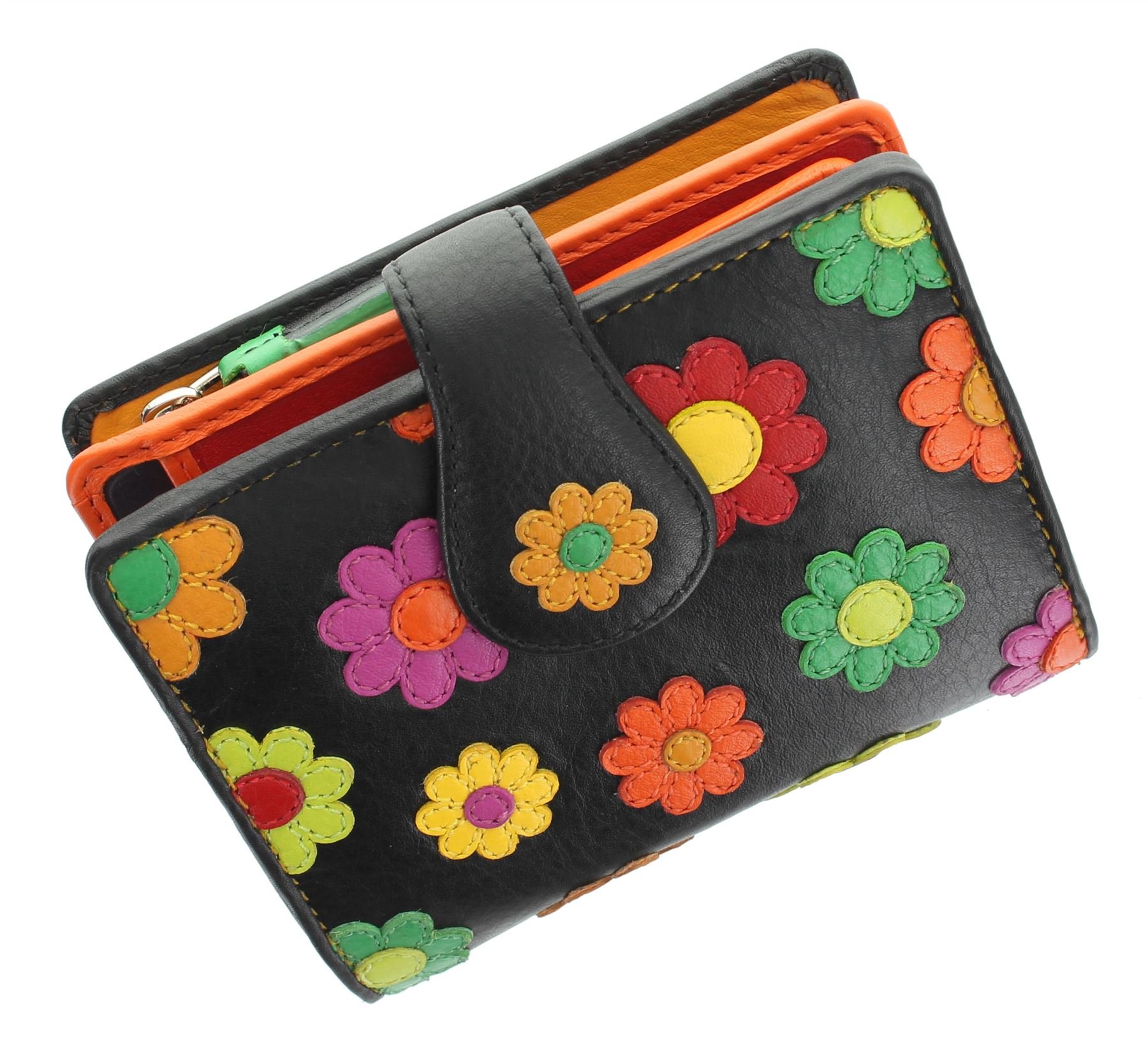 Visconti Daisy Collection Sunshine Ladies Leather Purse with Tab Closure RFID Blocking DS80 Black