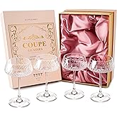 VIMERPA Coupe Glasses, Martini Glasses Set of 4, Vintage Champagne Coupe Glasses, 8oz Large Martini Glass, Crystal Retro Style Cocktail Glass for Elegant Bar Drinks, Vintage Art Deco Glassware