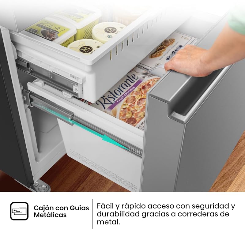 Hisense RF632N4WIE - No Frost Combi Geladeira Inox Porta Francesa, Com Dispensador, Sem Geada, 2 Metros, Gaveta, 337Litros, Sistema de fluxo de ar, Acabamento em aço inoxidável, 485 litros