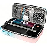 FIWWAT Carrying Case for Nintendo Switch 2 2025, 12 Game Card Slots, Large Capacity Hard Travel Protective Case for Switch 2 Console Accessories Pro Controller, Dock, Pink&Blue