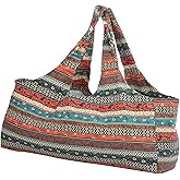 Large Yoga Mat Bag, Patterned Canvas Yoga Mat Bag Large Tote Sling Carrier with Pockets Travel Gym Duffle for Pilates Office Beach Workout