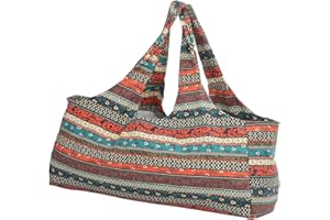 Oversized Yoga Mat Bag, Ethnic Style Yoga Mat Tote Breathable Canvas Yoga Mat Sling Carrier with Front Pocket for Women Men
