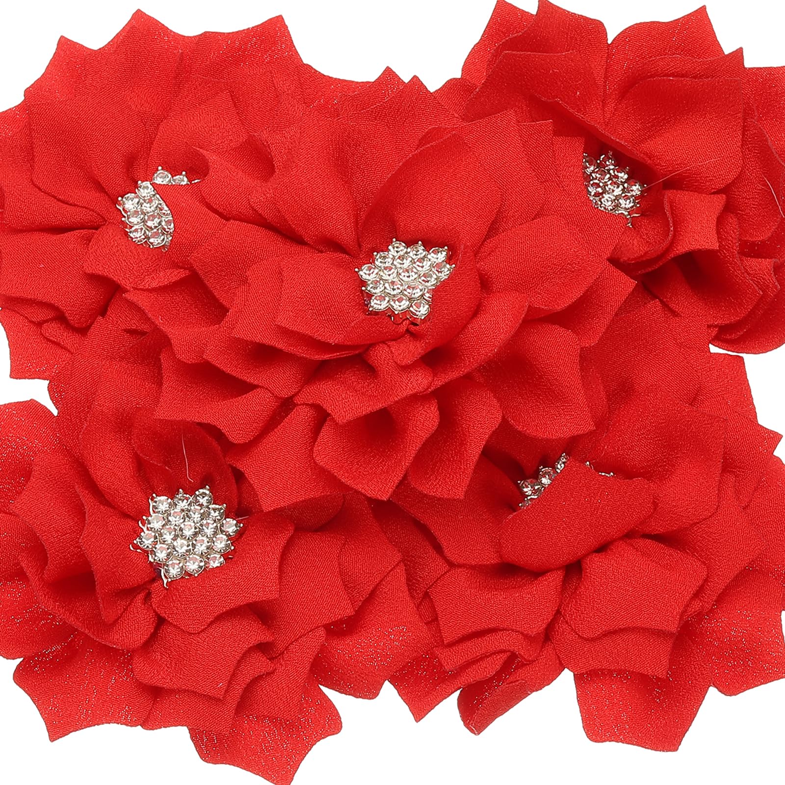 Photo 1 of PATIKIL 3.5" Chiffon Flowers, 5 Pcs Fabric Flowers Rhinestone Pearl Sewing Fabric Appliques for Crafts Sewing Dresses DIY Clothing Headbands Wedding Party Decoration, Red