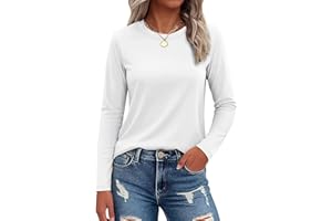 SMENG Womens Long Sleeve Shirt Cotton Blend Crewneck Basic Tops Soft UPF50+ Athleisure Tshirt Fall Clothes