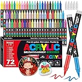 Amamao 72 Colors Acrylic Paint Markers, Soft Brush Tip Pens and Markers, Acrylic Paint Pens for Wood, Stone, Canvas, Glass, Fabric, Egg, Rock Painting and DIY Crafts Art Supplies