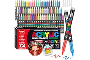 Amamao 72 Colors Acrylic Paint Markers, Soft Brush Tip Pens and Markers, Acrylic Paint Pens for Wood, Stone, Canvas, Glass, Fabric, Egg, Rock Painting and DIY Crafts Art Supplies