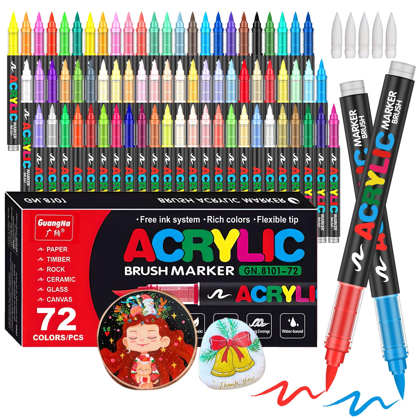 Photo 1 of 72 Colors Acrylic Paint Markers, Soft Brush Tip Pens and Markers, Acrylic Paint Pens for Wood, Stone, Canvas, Glass, Fabric, Egg, Rock Painting and DIY Crafts Art Supplies
