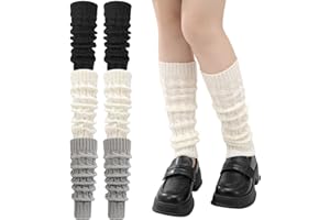 Guiqulai 3 Pairs Leg Warmers for Women, Crochet Fashion Thermal Knee High Kawaii Knit Leg Warmers Long Boot Socks for Women G