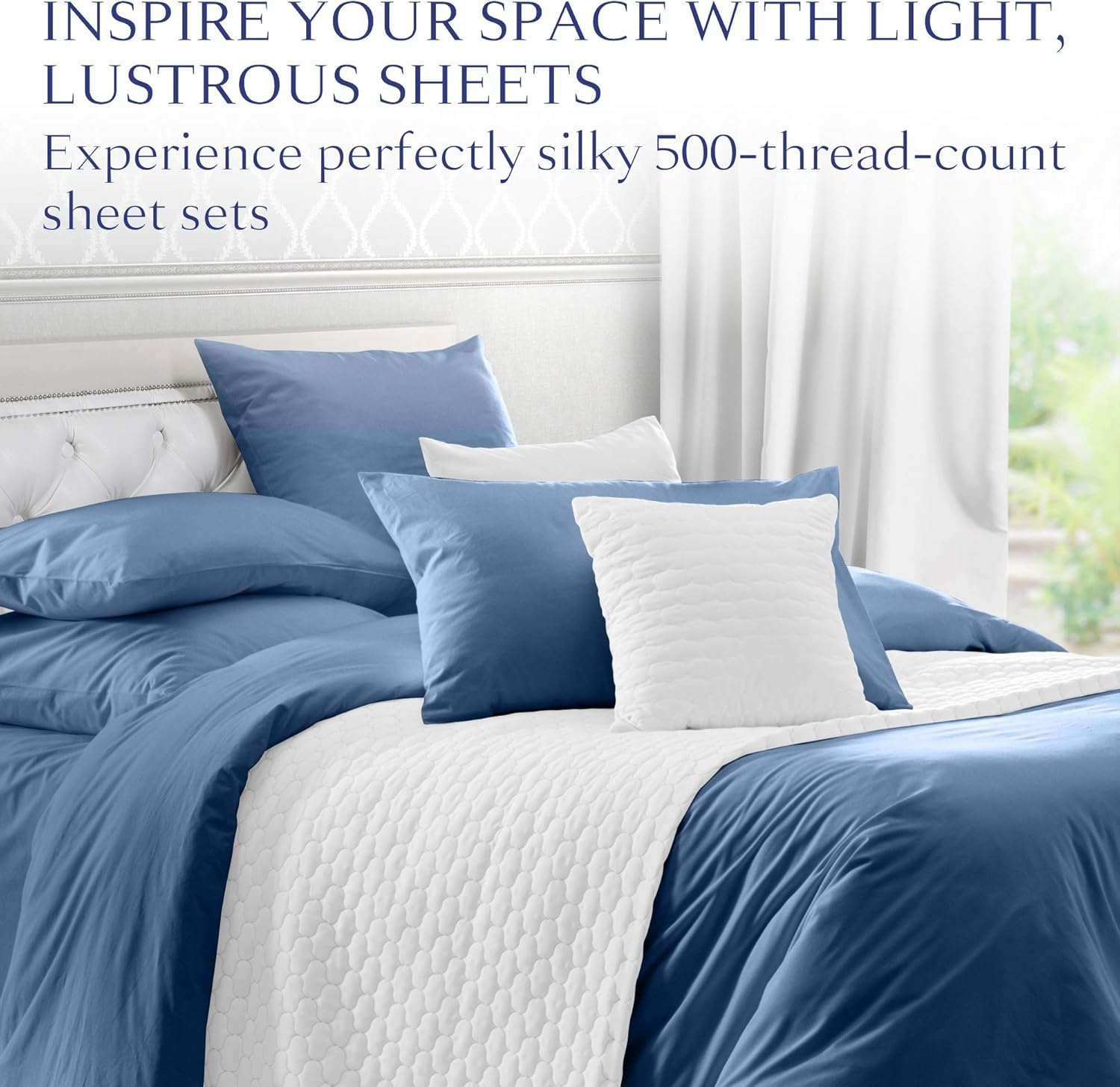 California Design Den 100% Cotton Sateen Queen Size Sheets - 500 Thread Count 4 Piece Sheet Set, Moonlight Blue Fade Resistant Bedding, Deep Pocket Fits Mattress 16 Inches: Home & Kitchen