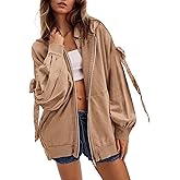 OLAPTA Zip Up Hoodies Women Oversized Bow Tie Long Sleeve Teens Sweatshirts Casual Fall Winter Hooded Jacket with Pocket 2025