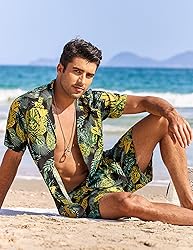 COOFANDY Men Summer Beach Hawaiian Two Piece Casual