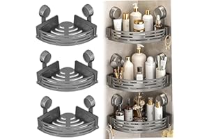 3 Pack Suction Cup Shower Caddy, No Drill Bathroom Organizer Shelf with Drain Holes, Plastic Shower Storage for Smooth Tile W
