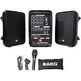 JBL Professional EON208P Portable All-in-One Dual Speaker, 2-way PA System with AKG Vocal Microphone, 8-Channel Mixer and Bluetooth, Black