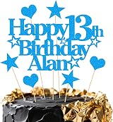 EDSG Personalised Happy Birthday Cake Topper Multicolour Glitter Blue view 8