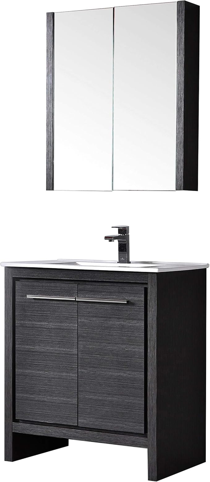 Amazon Com Blossom Milan 30 Inches Single Bathroom Vanity Mdf Ceramic Sink With Mirror Medicine Cabinet Silver Grey 014 30 16 Mc Kitchen Dining