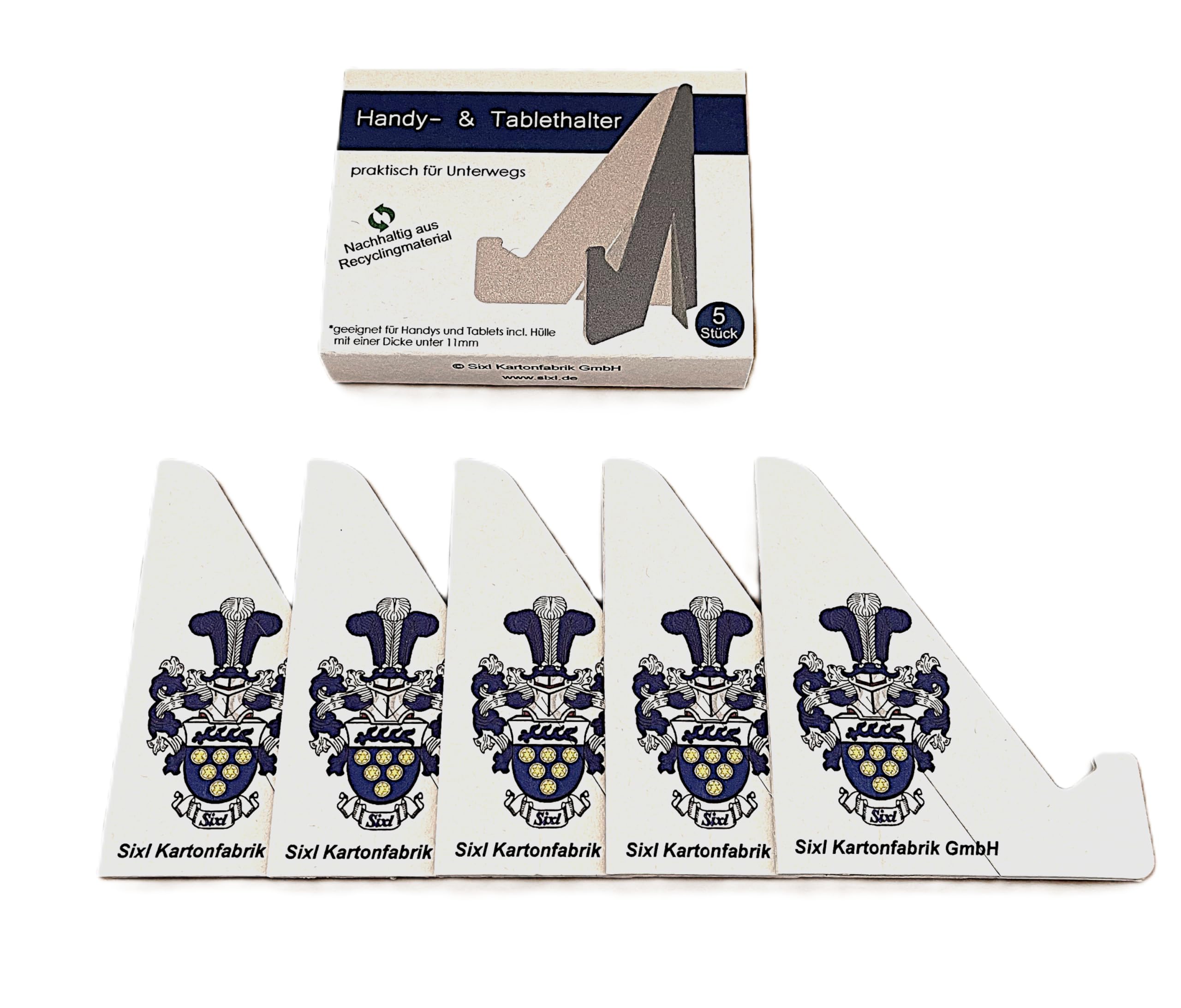 Sixl Kartonfabrik Practical & Sustainable Disposable Cardboard Mobile Phone Stand - Stable & Recyclable - Compatible with Smartphones up to 11 mm Thick, Ideal for Home & Travel - Set of 5