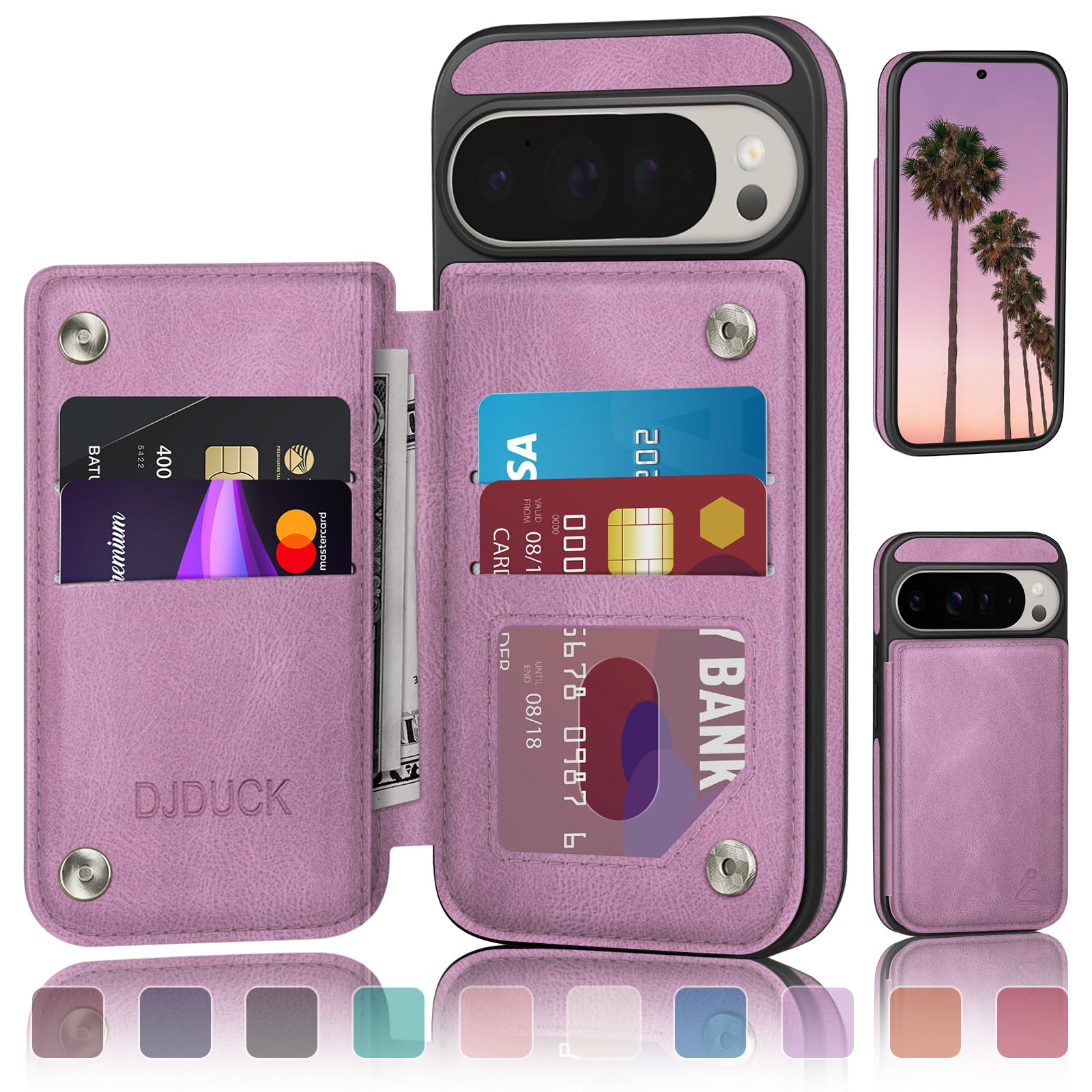 DJDUCK Designed for Google Pixel 10 Pro XL Case Wallet with Card Holder, [Magnetic Clasp Cover] [RFID Blocking Leather Protection] Shockproof Women Men Cases for Pixel 10 Pro XL Light Purple