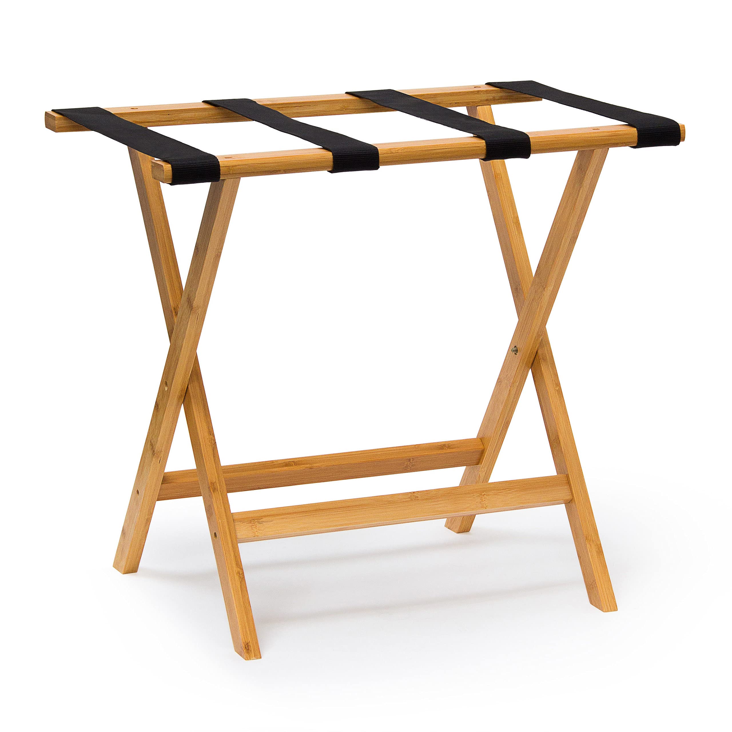 Relaxdays Suitcase Stand Wooden Luggage Rack 50 x 60 x 37.5, cm Luggage Holder With 4 Straps Hotel Or Guesthouse Luggage Rack, For Frequent Travellers, Natural