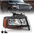 TUSDAR Headlight Assembly Fit for 2015-2017 Ford Expedition Right Passenger Side Black Headlamp Replacement w/Bulbs