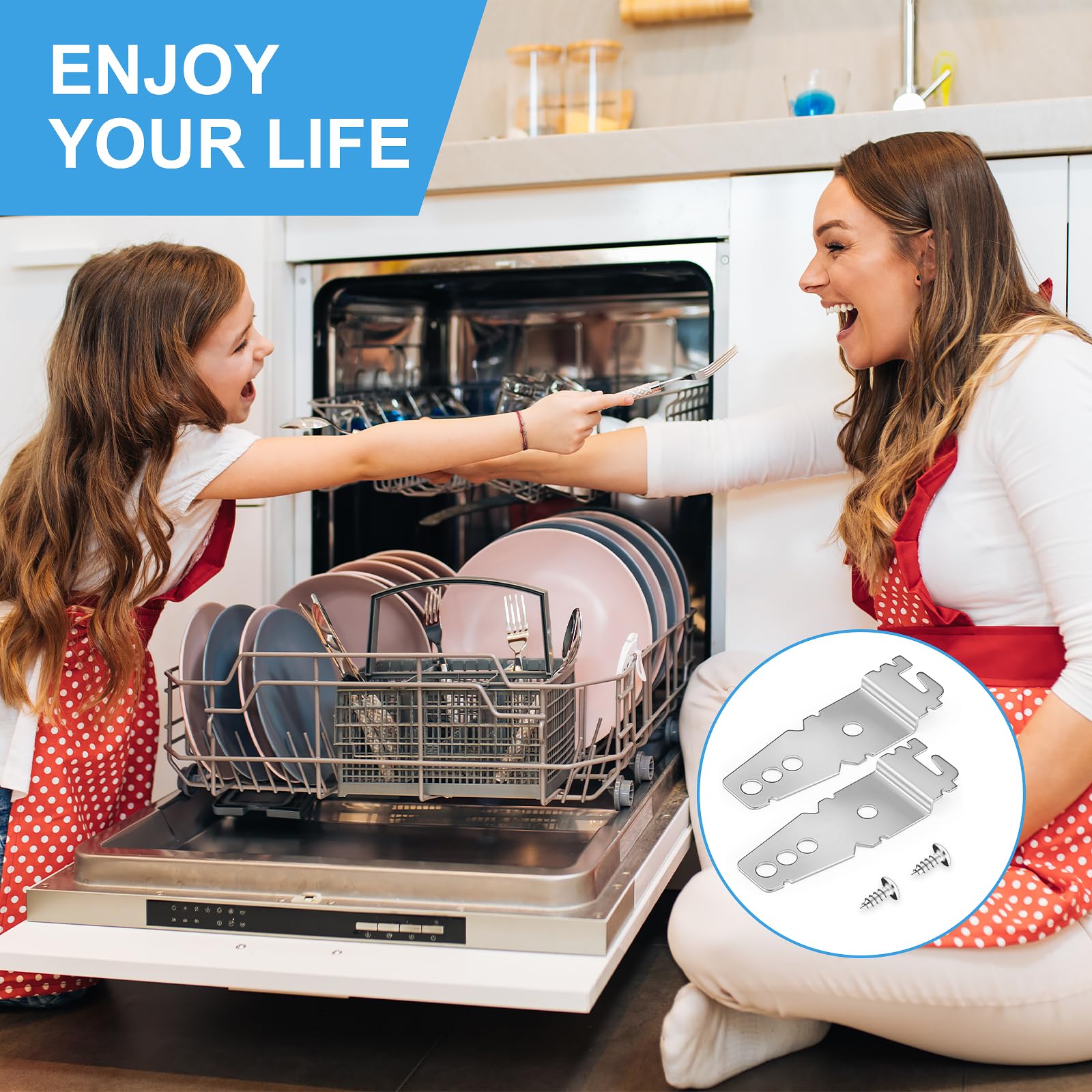 RASKOO 2 Pack Premium Dishwasher Mounting Bracket, Undercounter Dishwasher Bracket with Screws for Whirl-pool, Ken-more, Kitchen-Aid Dishwasher - Easy to Replace 8269145 WP8269145 WP8269145VP
