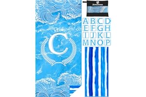 Zoneshinex Personalized Microfiber Monogrammed Beach Towel Sand Free Quick Dry Super Absorbent Customized Initial Letter Lightweight Oversized Pool Swim Towels C Gifts for Women