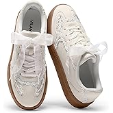 Vilanva Women's Lace Detail Fashion Sneakers Comfortable Casual Dress Sneakers with Retro Gum Sole Walking Trendy Footwear