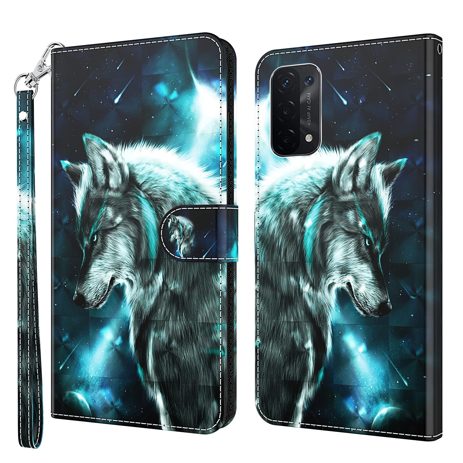 GLANDOTU OPPO A54 5G / A74 5G Wallet Case 6.5 inch, Flip Folio Wallet PU Leather Cover with Magnetic Button, Standing Function Full-Body Protective for OPPO A54 5G Phone Cases 【Wolf】