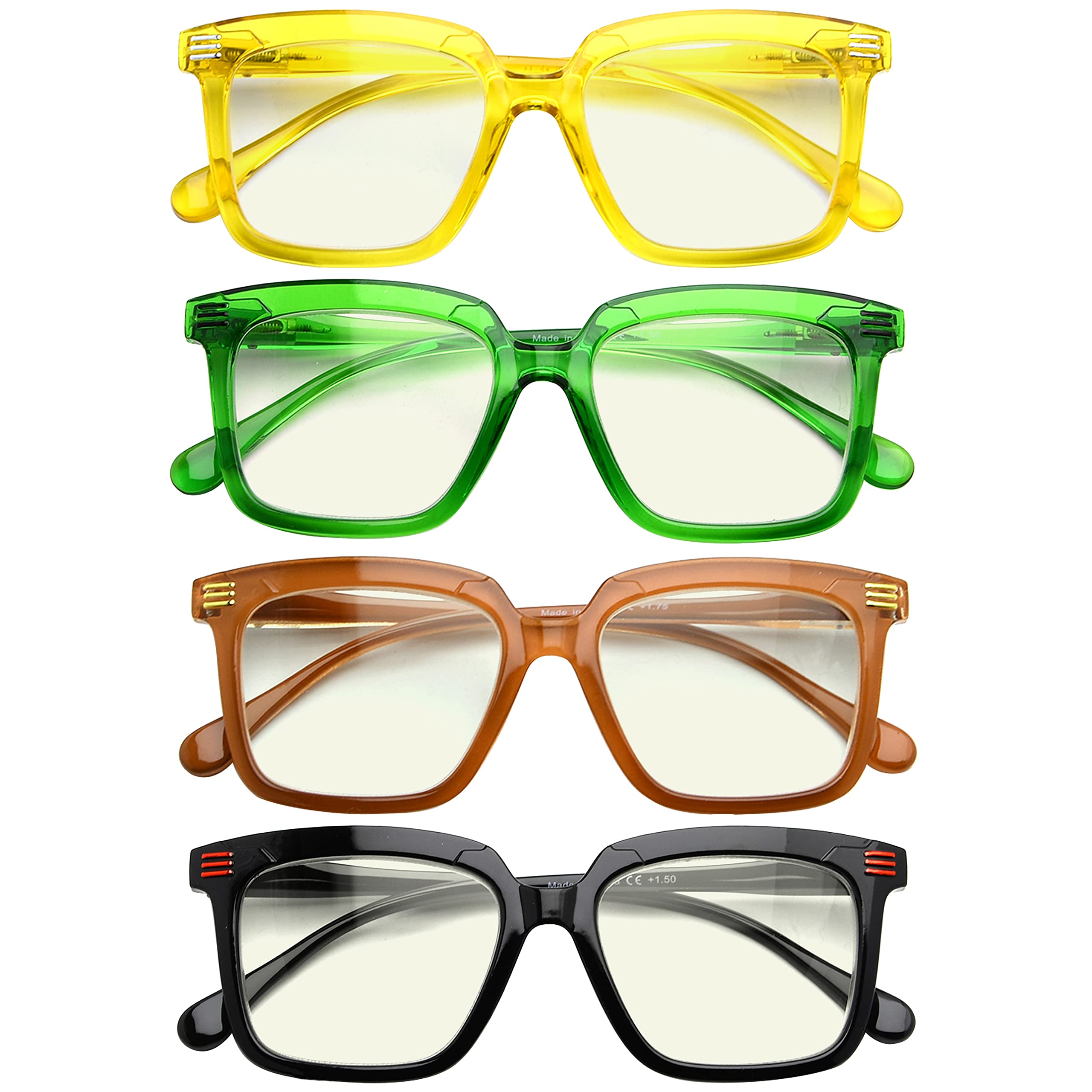 CessBlu 4 Pack Square Anti Blue Light Blocking Glasses for Women Readers