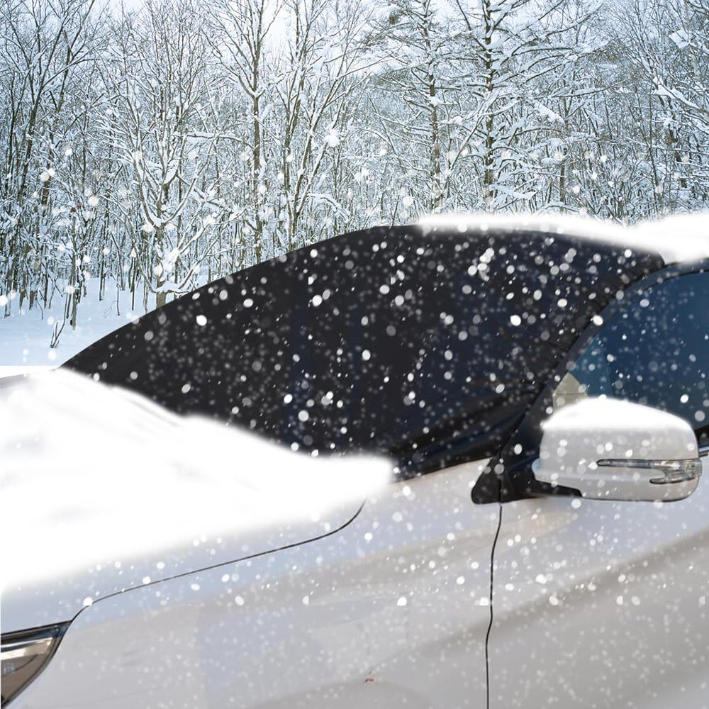 HHX Frost Windshield Cover, Car Windscreen Snow Cover for Winter Snow Removal, Car Windshield Sunshade, Ice and Frost Guard Fits SUV, Car Windshields, Magnetic Snow Multi-used as Outdoors Picnic Mats