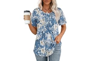 ADOREJOY Womens T Shirts Summer Short Sleeve Tunic Tops Pleated Front Casual Blouses