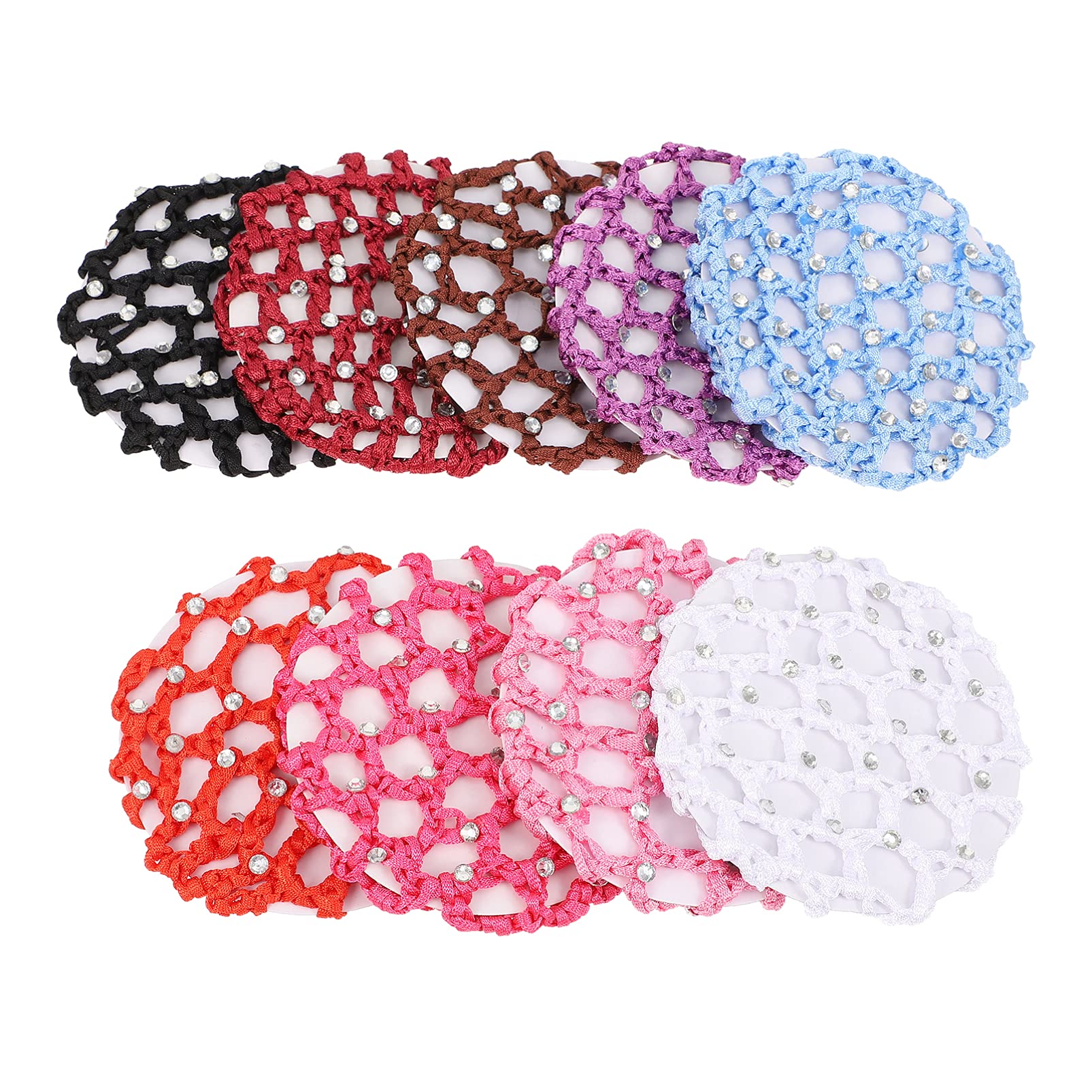 Uonlytech Hair Crochet Hook 9PCS Hair Bun Cover Rhinestone Crochet Elastic Mesh Nets Mesh Crochet Hair Net Hair Accessories For Ballet Women Girls Mesh Hair Net