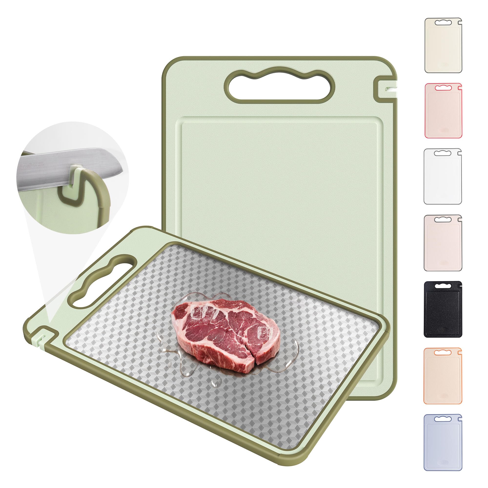 Photo 1 of 2 in 1 Stainless Steel Cutting Board with Handle Chopping Best Non Toxic Cutting Boards 2 Sided Cutting Boards for Kitchen Butcher Board Best Hardwood Kitchen Counter Organic Vegetable Meat BBQ Kit