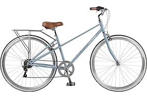 Retrospec Kinney Mixte Step Through Frame 7-Speed City Bike High-Tensile Steel with 700x32C Tires, Rear Rack and Swept Back H