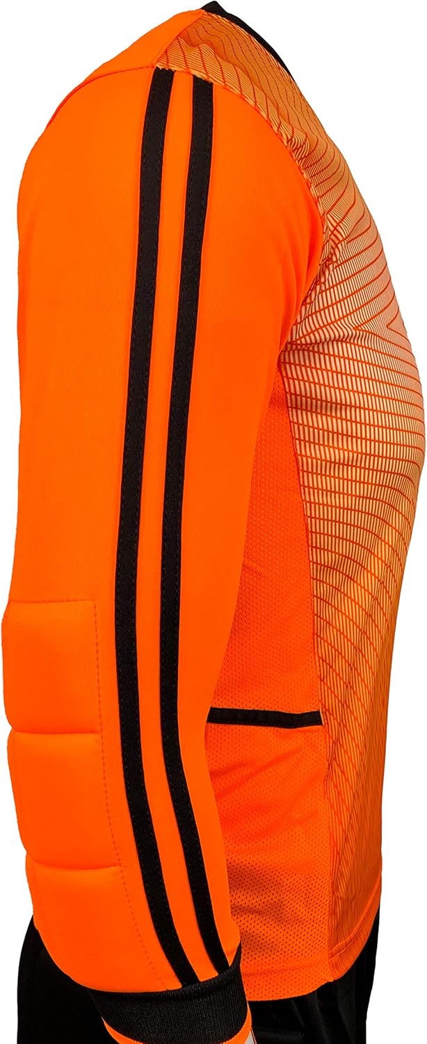 Just 4 Kicks Goalkeeper Jersey, (Orange, Neon and Blue) Padded Elbow Goalie Shirt for Kids and Adults: Clothing