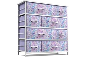 Sorbus Dresser with 8 Drawers - Furniture Storage Chest for Kid’s, Teens, Bedroom, Nursery, Playroom, Clothes, Toys - Steel Frame, Wood Top, Fabric Bins (Tie-dye Purple)